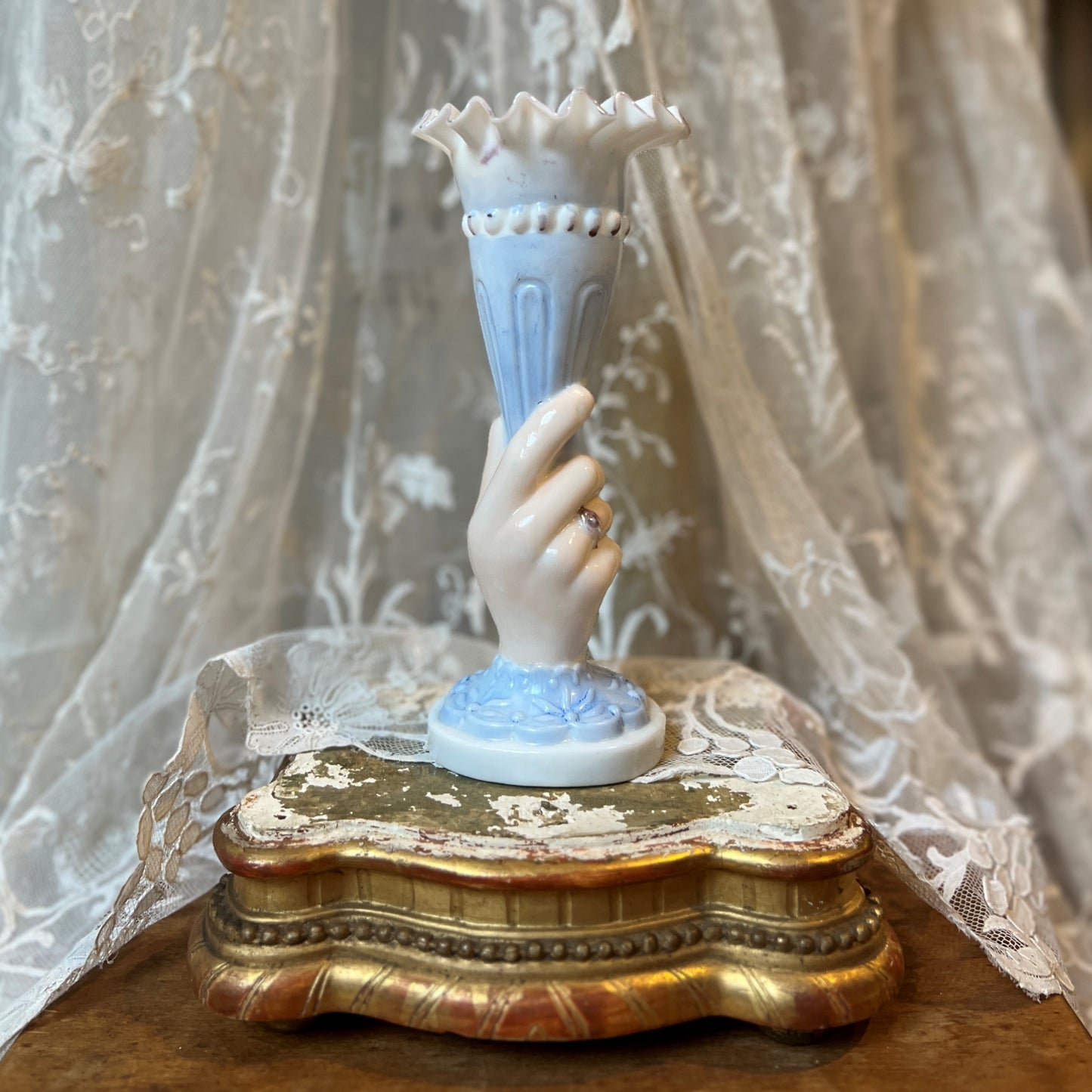 【Antique】France ‐ 1900s Hand Motif Mini Vase 15.7㎝《Special》