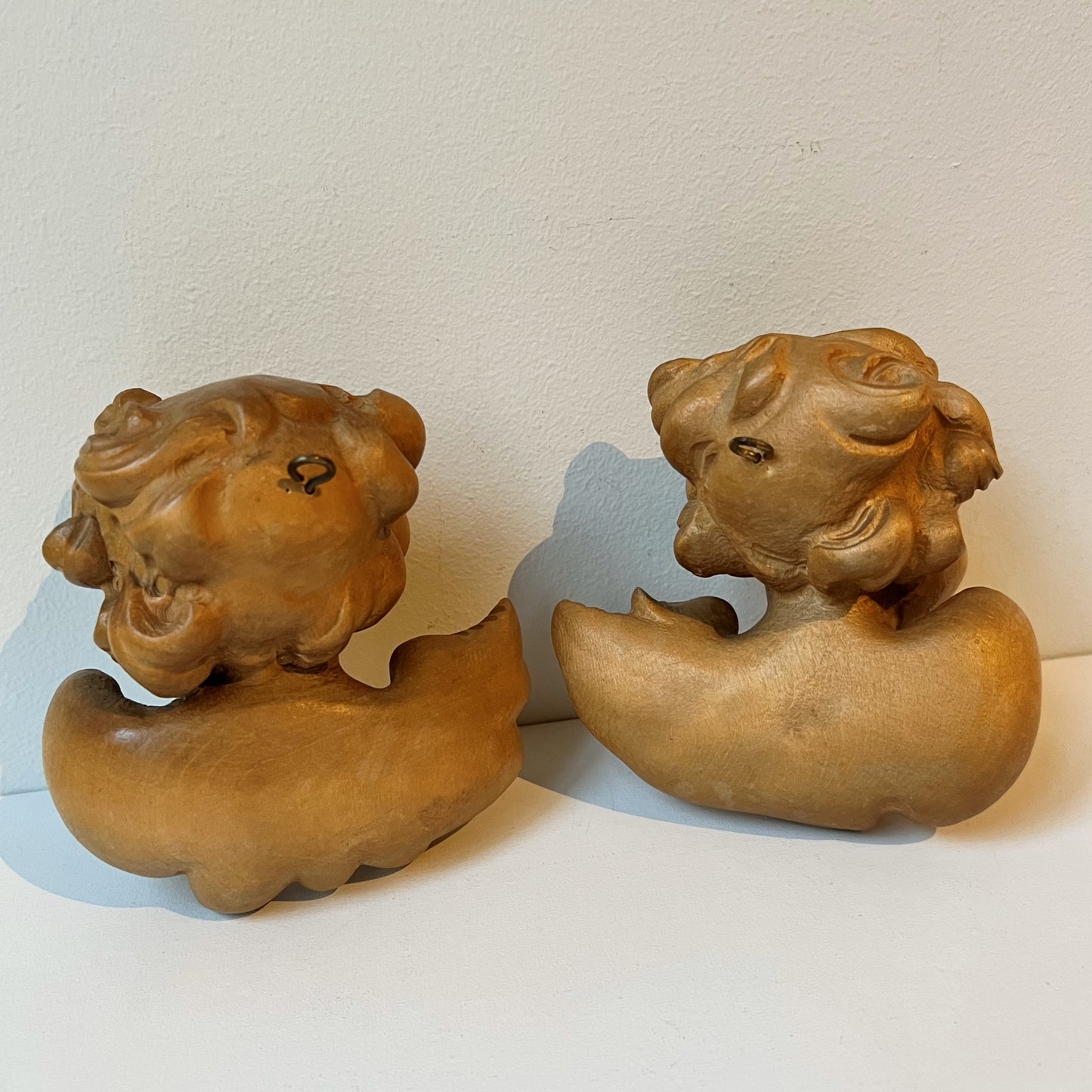 【Vintage】Italy - 1950s Wooden Carving Angel Head（Set of 2）