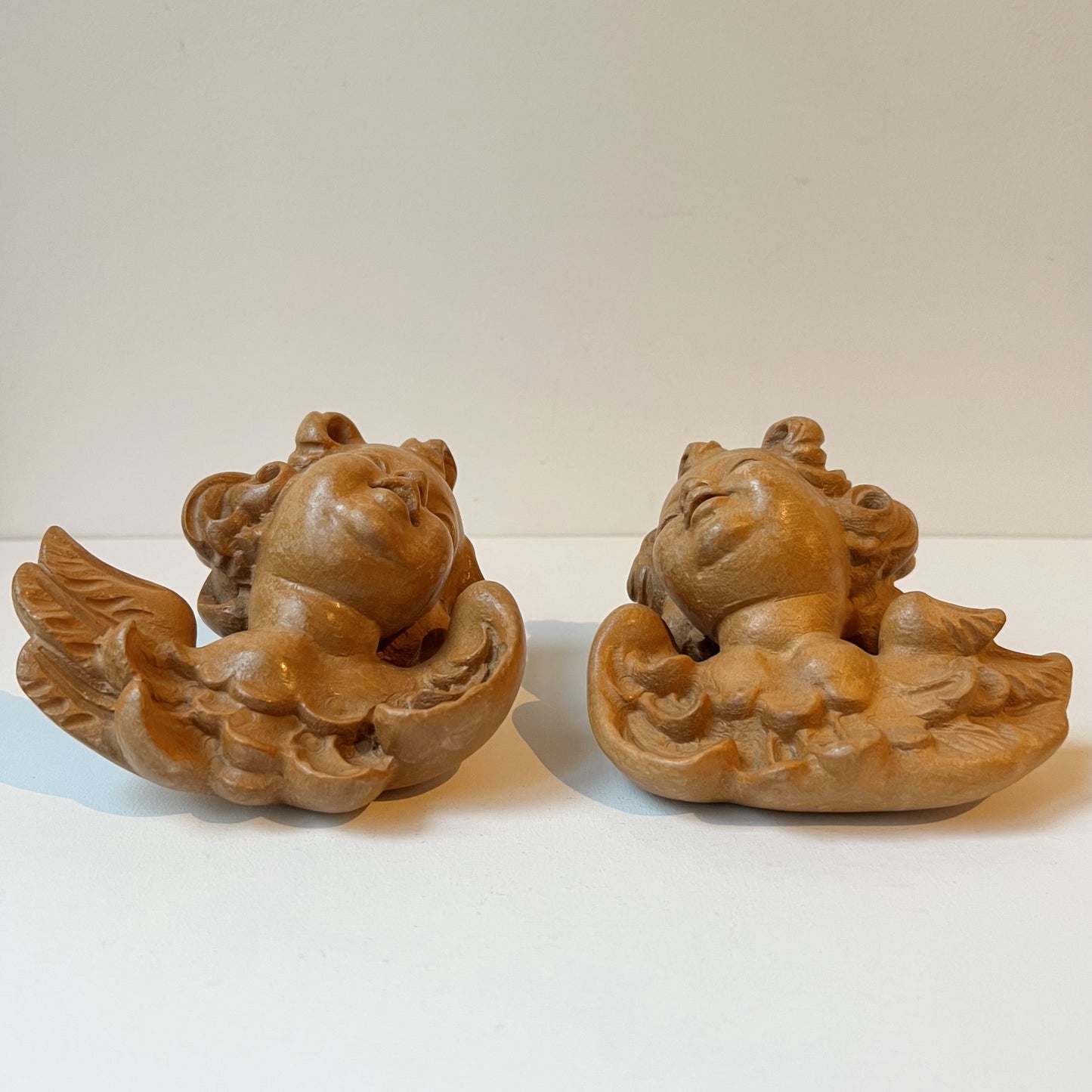 【Vintage】Italy - 1950s Wooden Carving Angel Head（Set of 2）