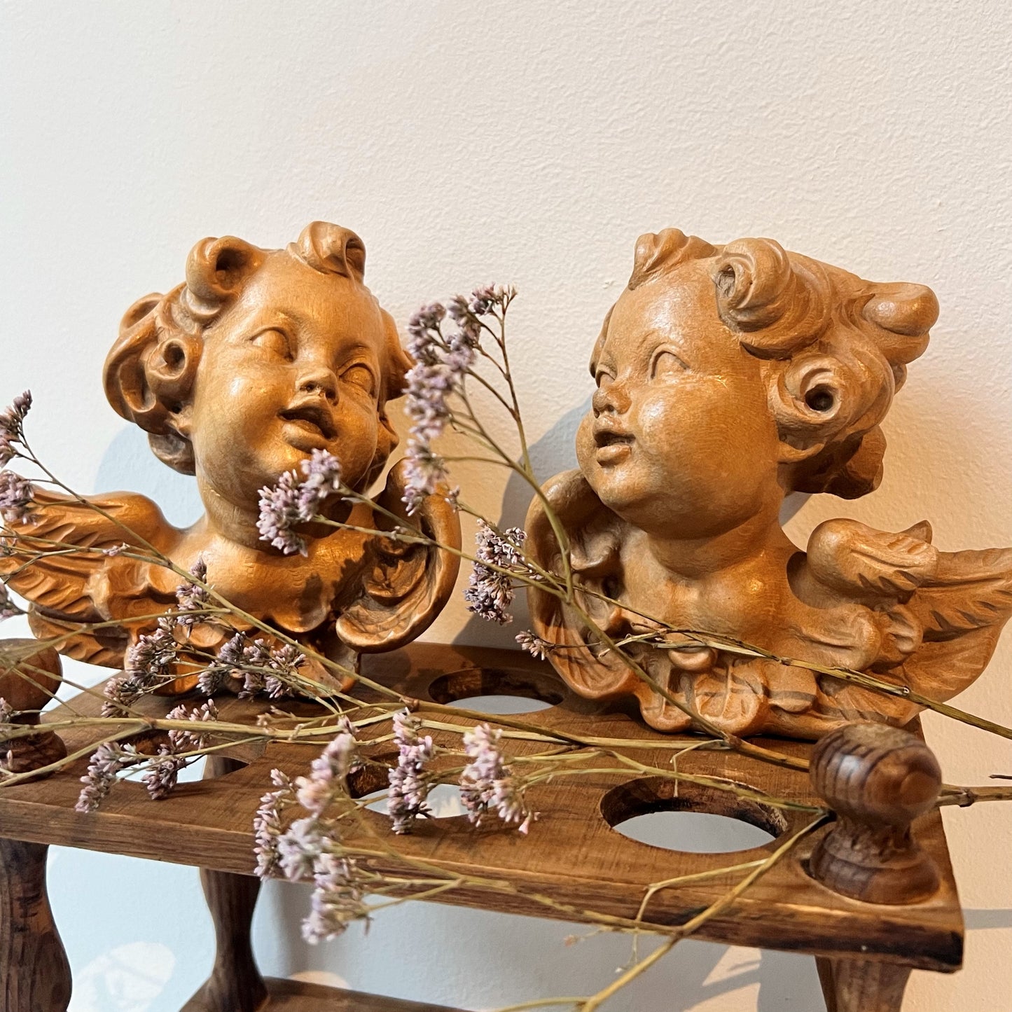 【Vintage】Italy - 1950s Wooden Carving Angel Head（Set of 2）