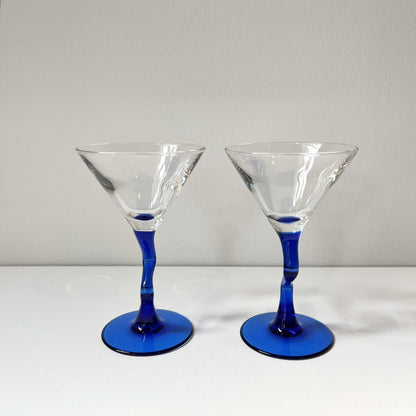 【Vintage】US - 1960s Cobalt Blue Martini Glass（Set of 2）