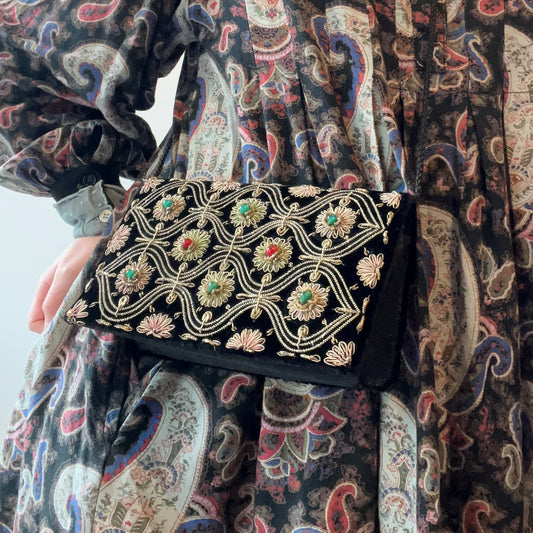 【Vintage】1960s Zardozi Metallic Embroidery Velvet bag