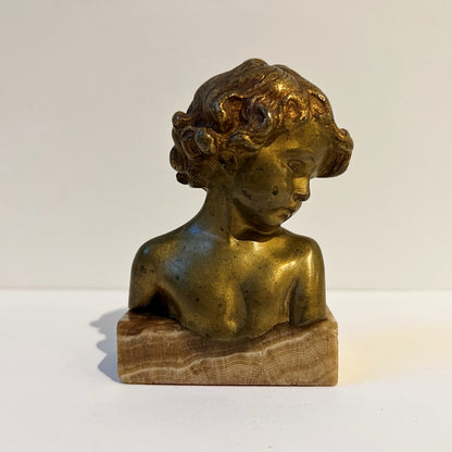 【Antique】France - 1900s Jean Marie Camus Bust of a Girl（Bronze and Marble）