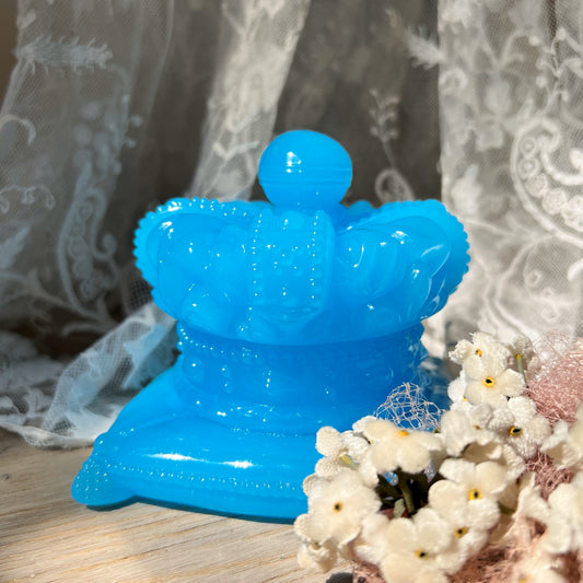 【Antique】France ‐ 1865s Blue Milk Glass Crown Ink Pot