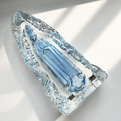 【Vintage】Portugal ‐ Our Lady of Fátima Light Blue Glass Statue
