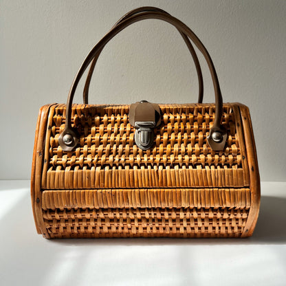 【Vintage】France - 1960s Rattan＆Wood Bag