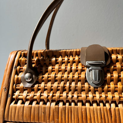 【Vintage】France - 1960s Rattan＆Wood Bag