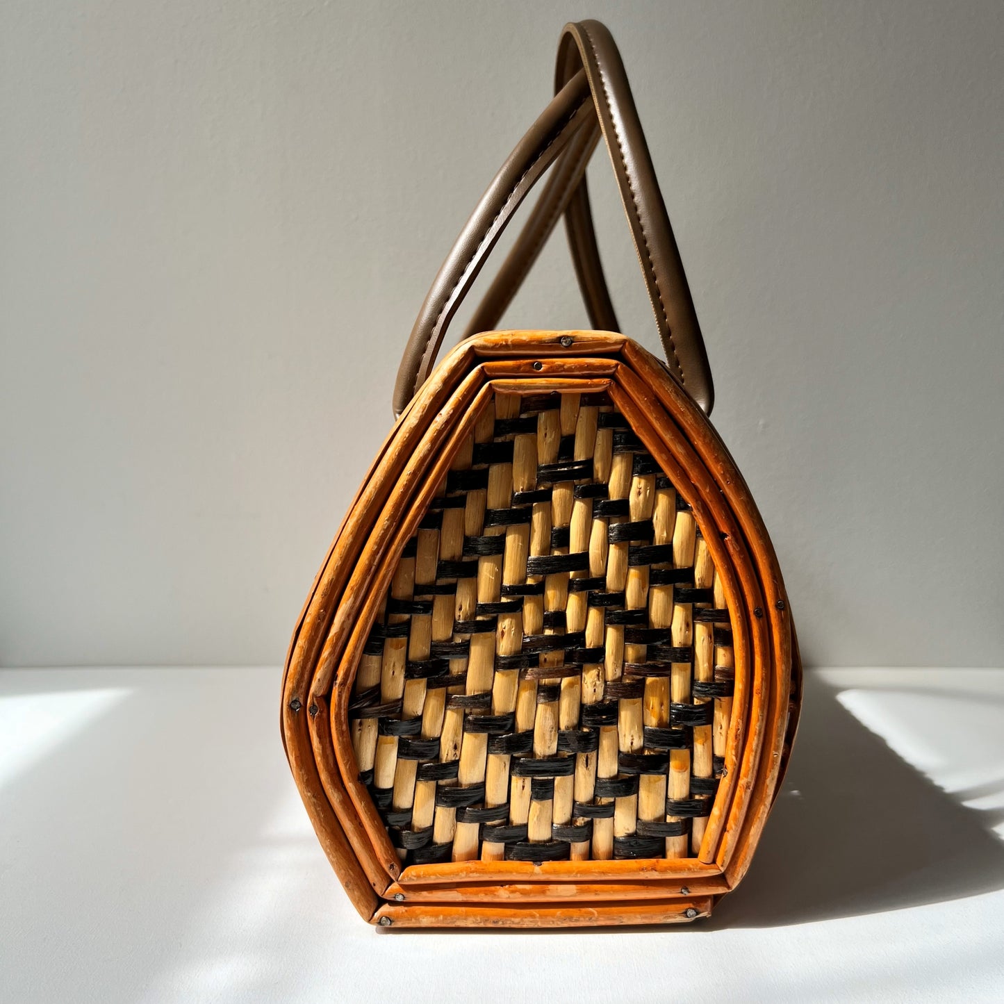 【Vintage】France - 1960s Rattan＆Wood Bag