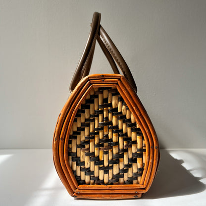 【Vintage】France - 1960s Rattan＆Wood Bag