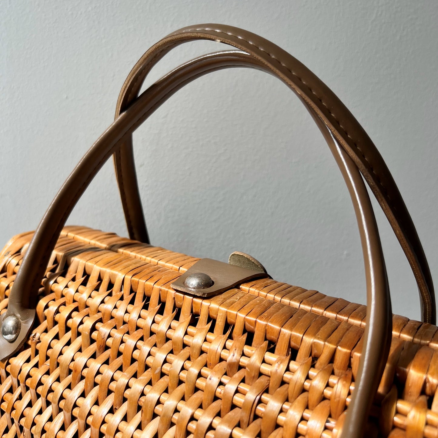 【Vintage】France - 1960s Rattan＆Wood Bag