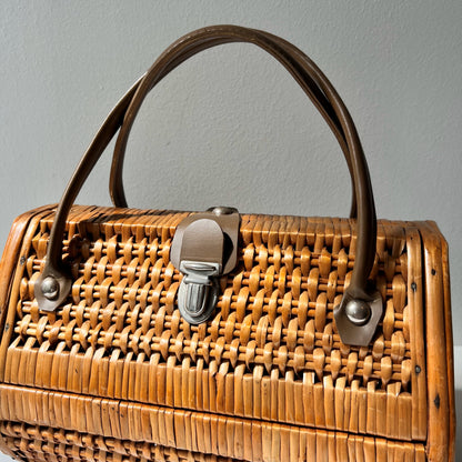 【Vintage】France - 1960s Rattan＆Wood Bag