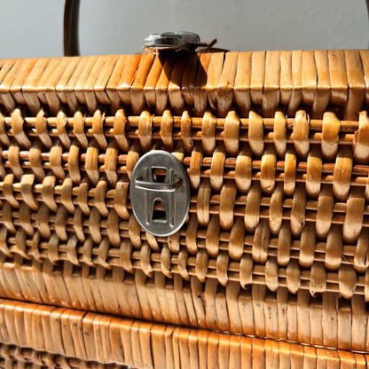 【Vintage】France - 1960s Rattan＆Wood Bag