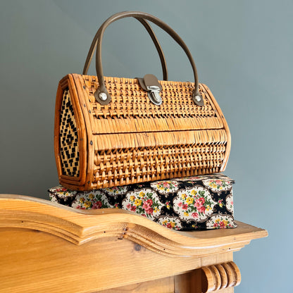 【Vintage】France - 1960s Rattan＆Wood Bag