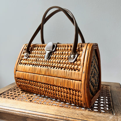 【Vintage】France - 1960s Rattan＆Wood Bag