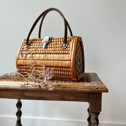 【Vintage】France - 1960s Rattan＆Wood Bag