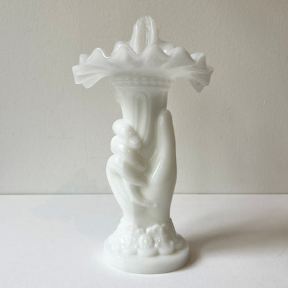 【Vintage】France - 1950s Portieux White Milk Glass Hand Vase