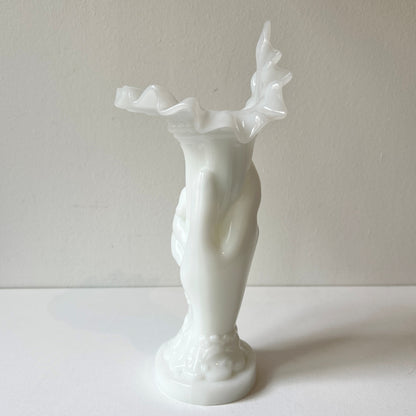 【Vintage】France - 1950s Portieux White Milk Glass Hand Vase