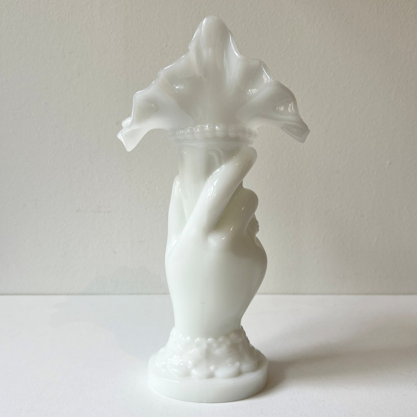 【Vintage】France - 1950s Portieux White Milk Glass Hand Vase