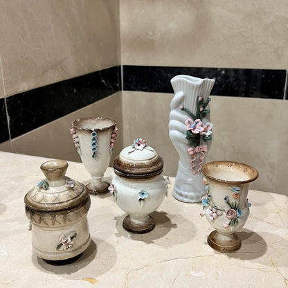 【Vintage】Italy - 1950s Mollica Handmade Flower Relief Pottery Pot
