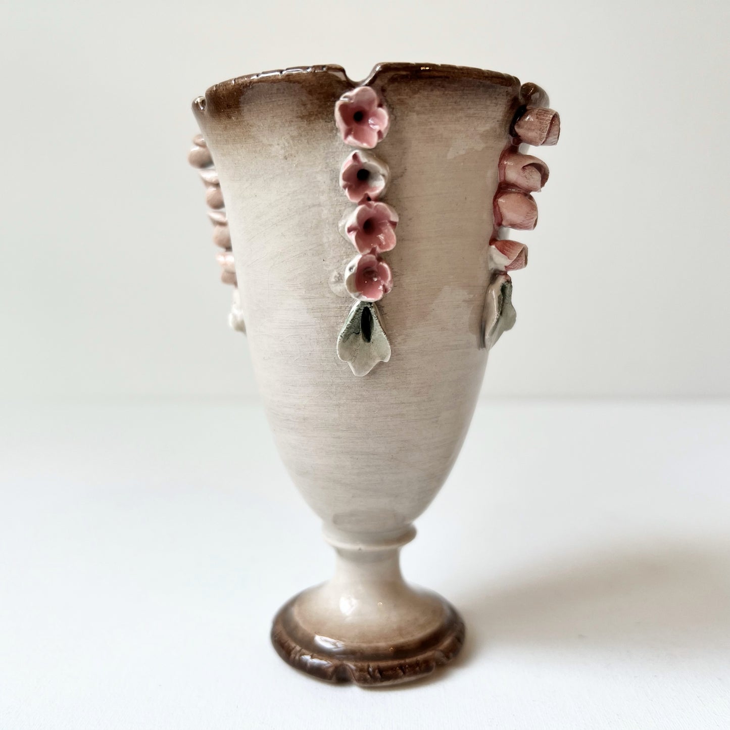 【Vintage】Italy - 1950s Mollica Handmade Rose Relief Pottery Cup