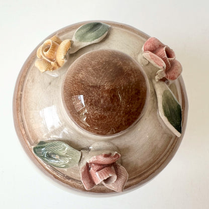 【Vintage】Italy - 1950s Mollica Handmade Rose Relief Pottery Pot