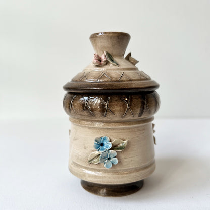 【Vintage】Italy - 1950s Mollica Handmade Flower Relief ＆ Cross Mark Pottery Pot