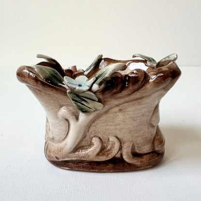 【Vintage】Italy - 1950s Mollica Handmade Flower Relief Pottery Trinket Dish