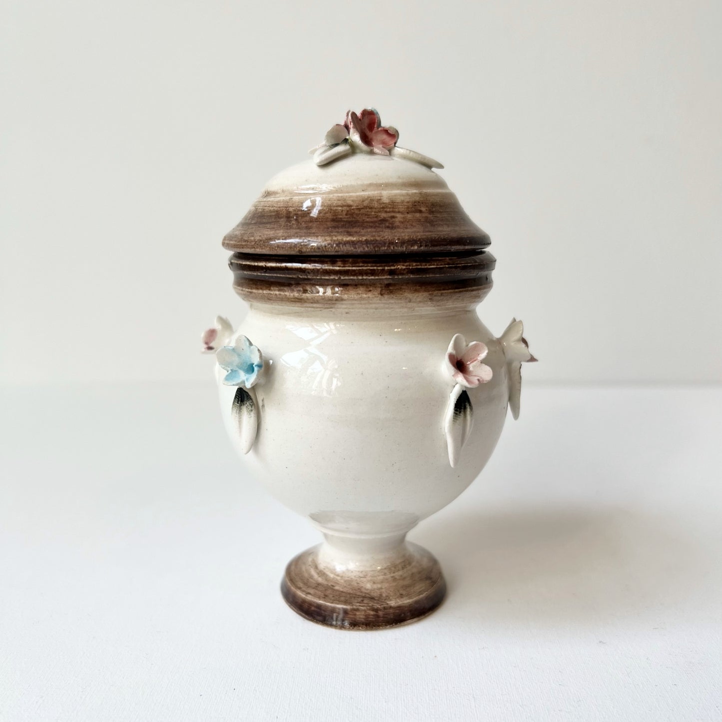 【Vintage】Italy - 1950s Mollica Handmade Flower Relief Pottery Pot