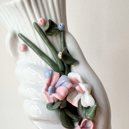 【Vintage】France - 1970s Flower Relief Hand Vase（B）