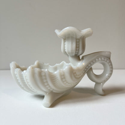 【Antique】France - Portieux 1894s White Milk Glass Flower Candle Holder