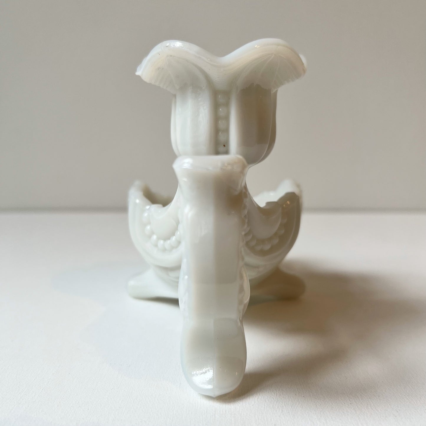 【Antique】France - Portieux 1894s White Milk Glass Flower Candle Holder