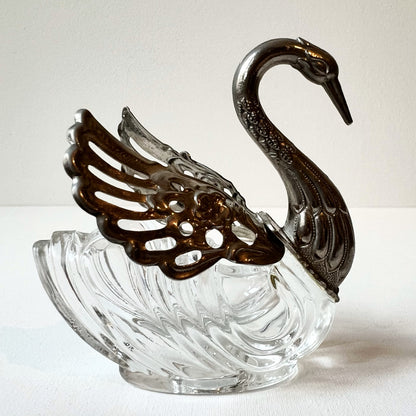 【Vintage】France - 1930s Crystal Swan Bowl