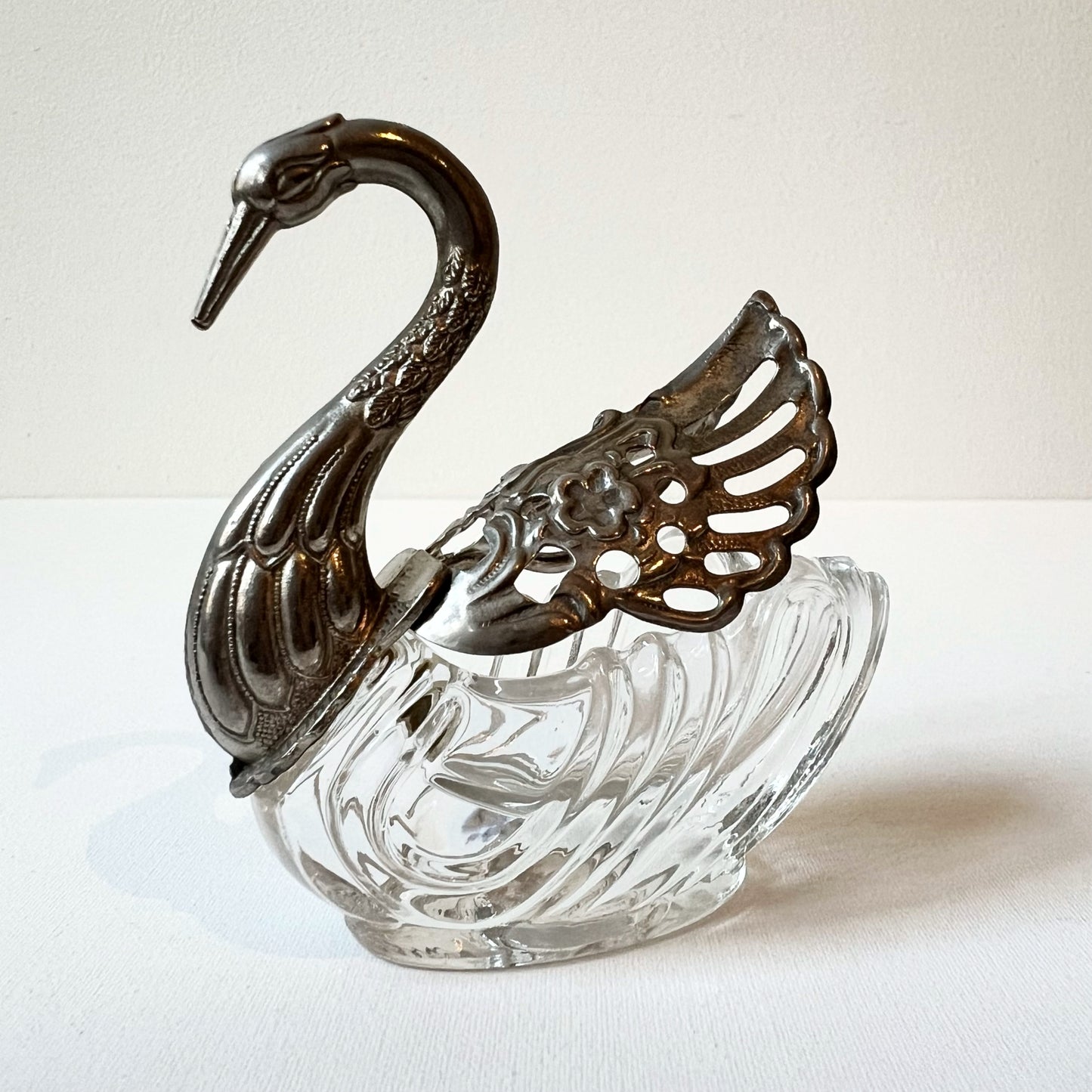 【Vintage】France - 1930s Crystal Swan Bowl