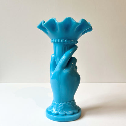 【Antique】France - 1920‐30s Blue Milk Glass Hand Vase