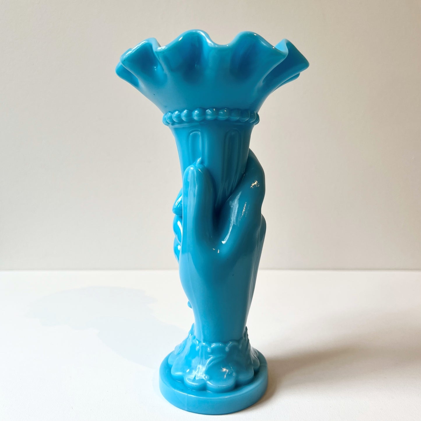 【Antique】France - 1920‐30s Blue Milk Glass Hand Vase
