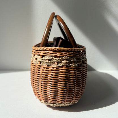 【Vintage】1970-80s Wood Handle Basket Bag