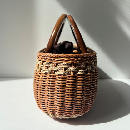 【Vintage】1970-80s Wood Handle Basket Bag