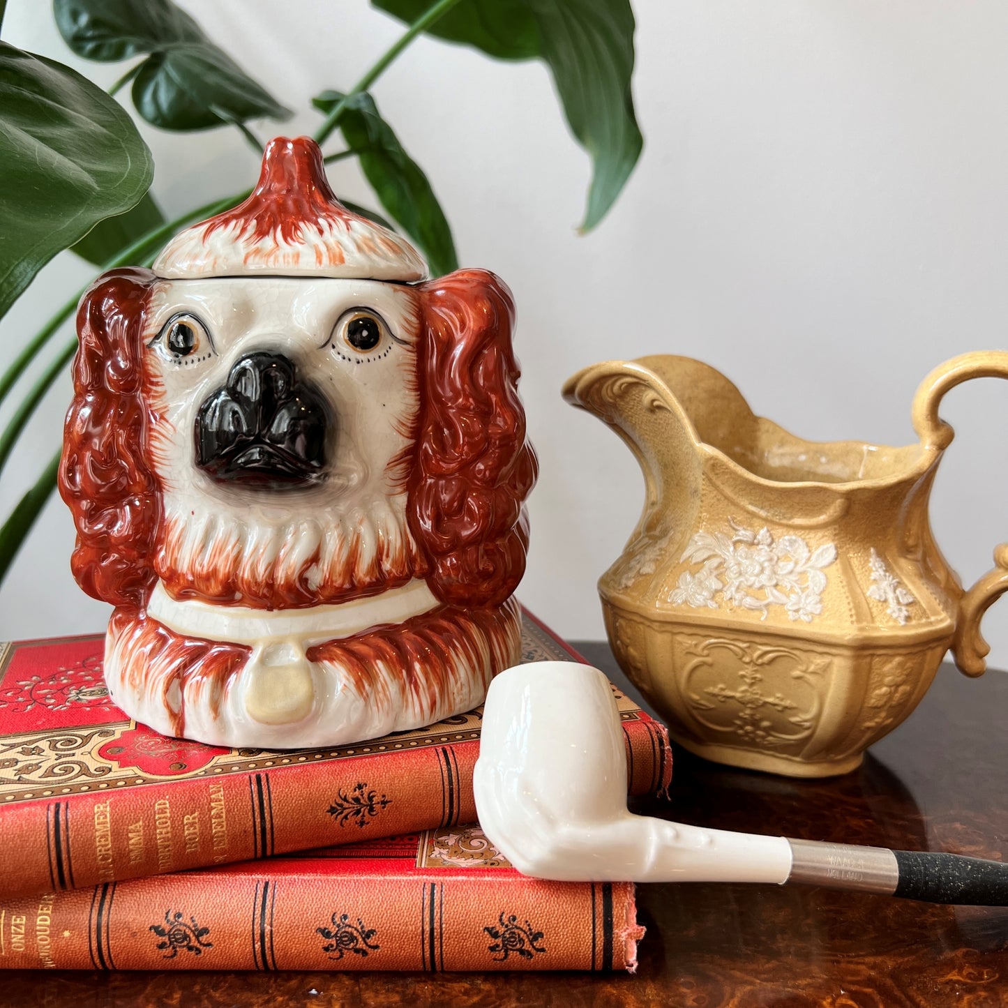 【Vintage】UK ‐ 1950s Staffordshire Dog Pot（Two Headed Spaniel）