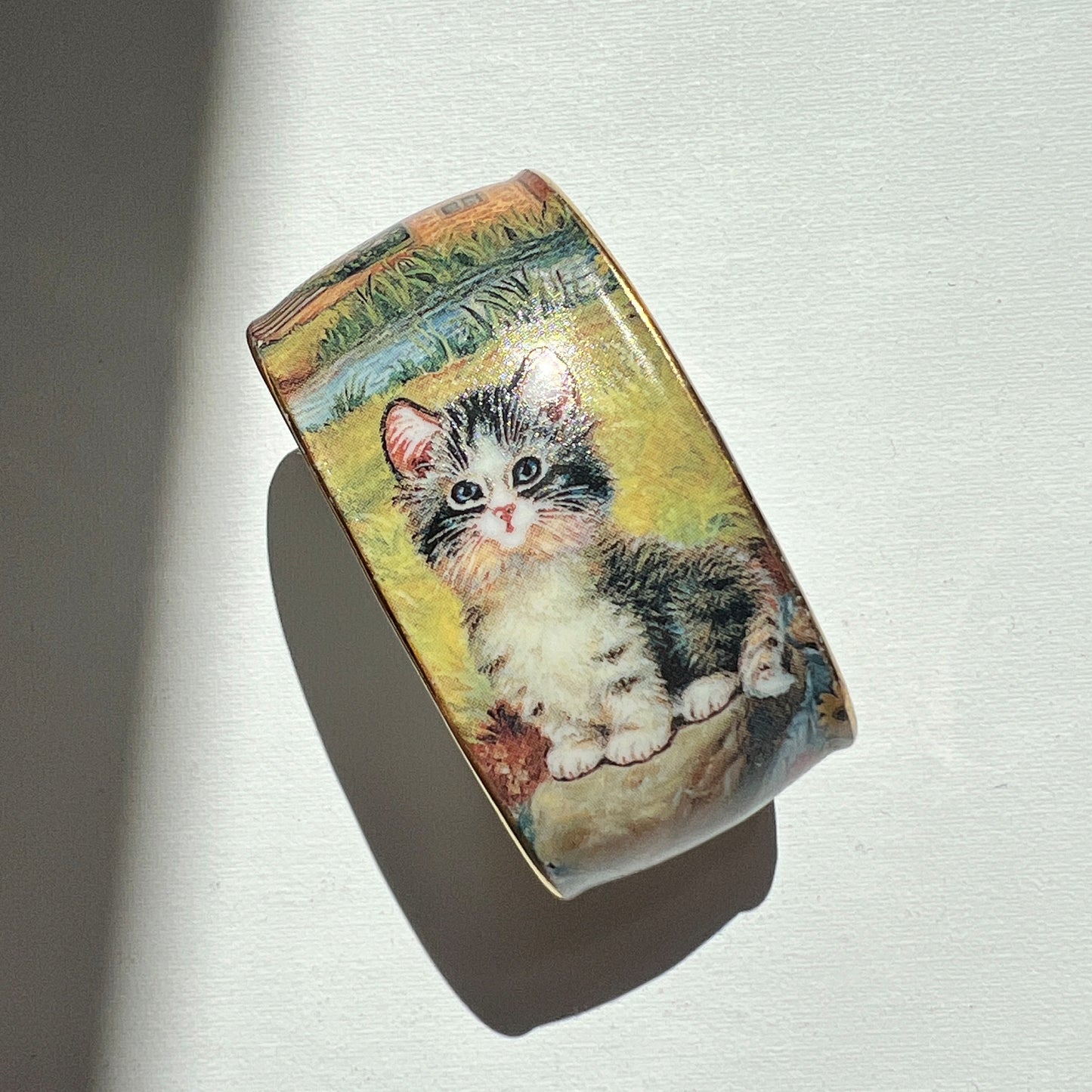 【Vintage】Jurgen Scholz Cat Napkin Ring and Embroidered Cloth Set A