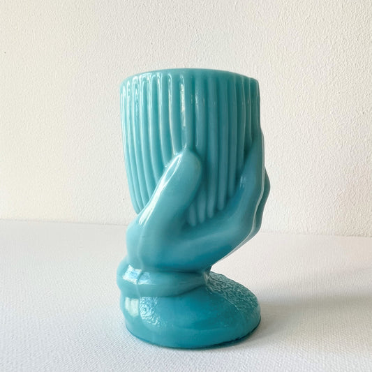 【Antique】France ‐ Portieux Vallerysthal 1900s Blue Milk Glass Hand Toothpick Holder